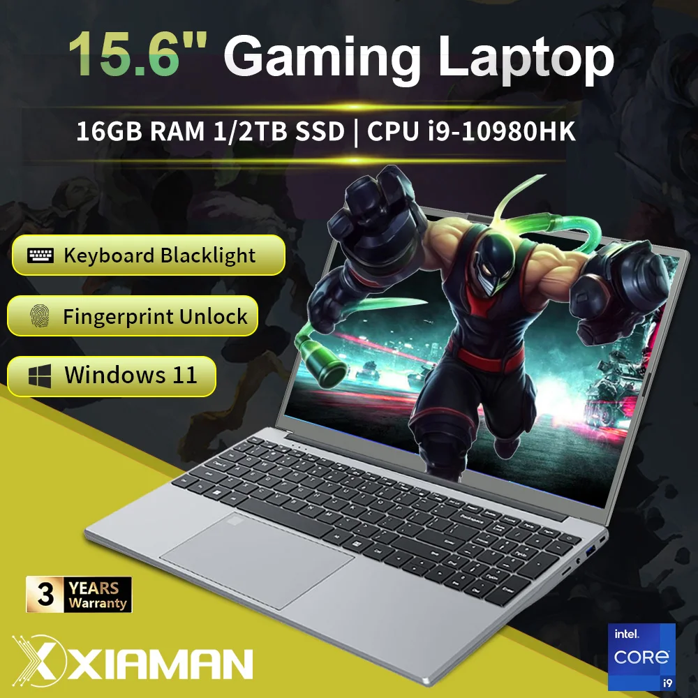 Xiaman 15.6" Gaming Laptop intel Core i9 10980HK Fingerprint Laptop Computer 16GB RAM 1TB SSD Windows 11 Pro Notebook PC Gamer