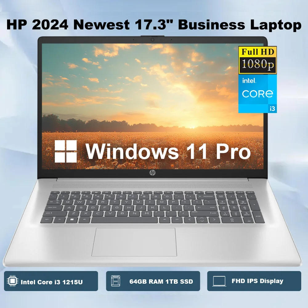 HP 2024 Newest 17.3" Business Laptop,FHD IPS Laptop,Intel Core i3 1215U,64GB RAM 1TB SSD,Intel UHD Graphics,Windows 11 Pro