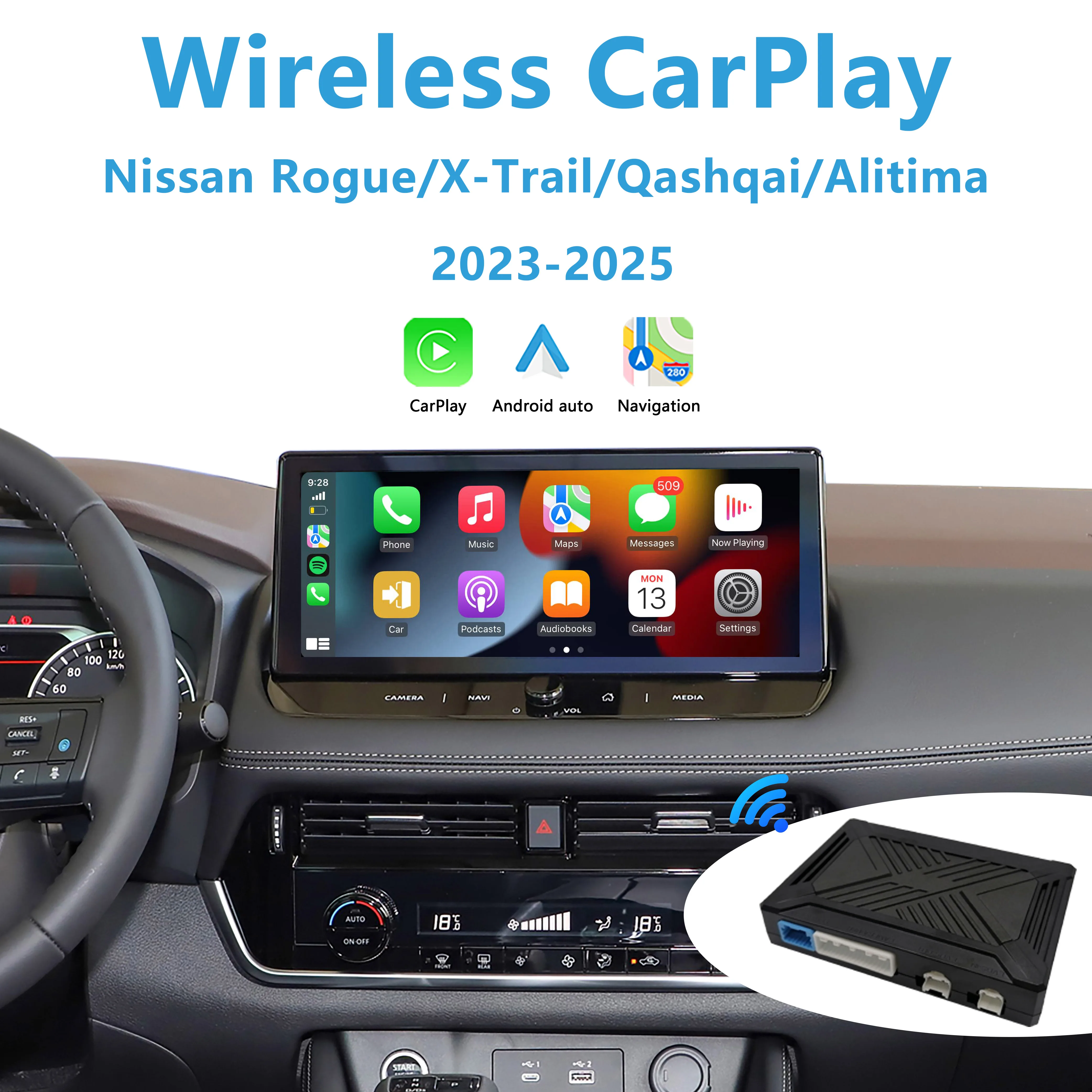 Apple CarPlay for Nissan X-Trail Qashqai ePower Rogue Altima 2023-2025 Add Wireless Android Auto 360 Camera Bird View System