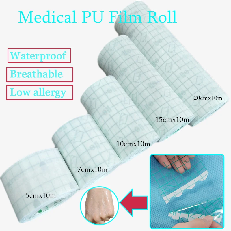 5/7/10/15/20cmx10m Waterproof Medical PU Film Roll for Wound Dressing Fixation and Tattoo Repair Stickers PU Membrane Tape