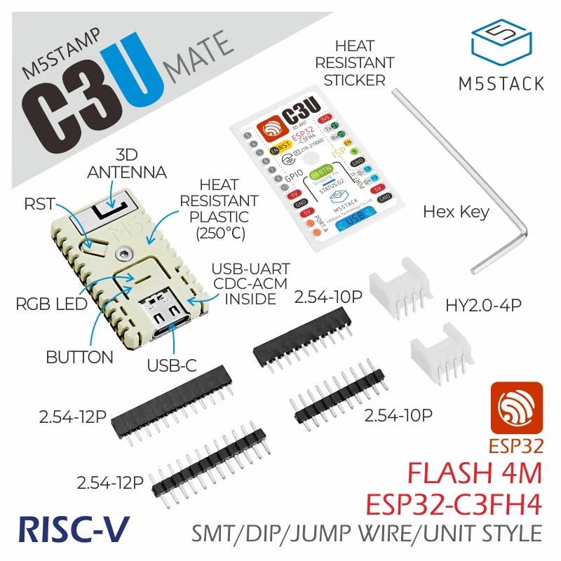 M5Stack Official M5Stamp C3U Mate with Pin Headers