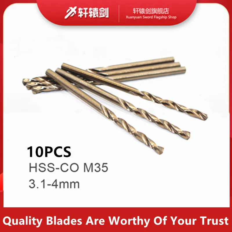 10PCS 3.1 3.2 3.3 3.4 3.5 3.6 3.7 3.8 3.9 4.0 mm HSS-CO M35 Cobalt Steel Straight Shank Twist Drill Bits For Stainless Steel