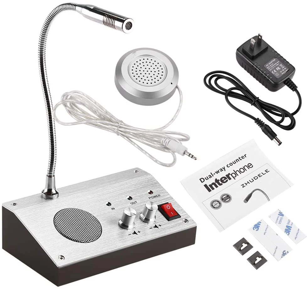 2Pcs Window Counter Intercom Interphone, Noise-Free Two-Way Intercom for Bank/Office/Store/Station Window(Silver)