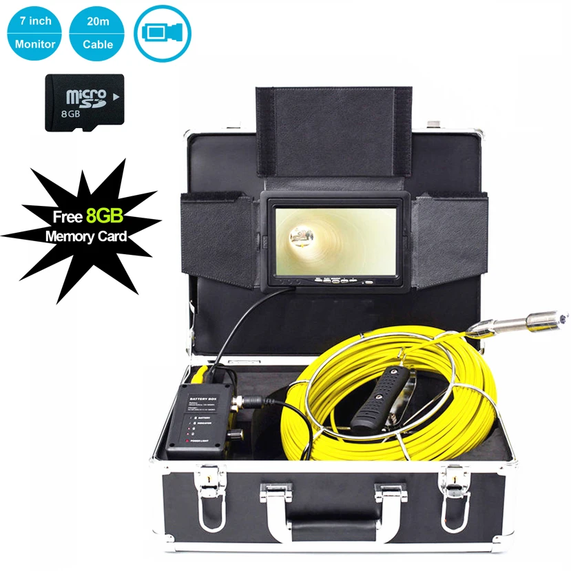 Industrial Endoscope System Kit 1000TVL 23mm Lens with 7 Inch Monitor 20M Fiberglass Cable for Sewer Pipe Inspection