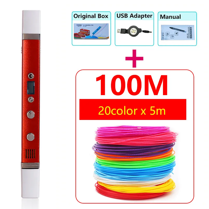 myriwell 3d pen RP100C +PLA 1.75mm filamen 3d print pen metal shell  USB power compatible ABS PCL PLA  3 modes