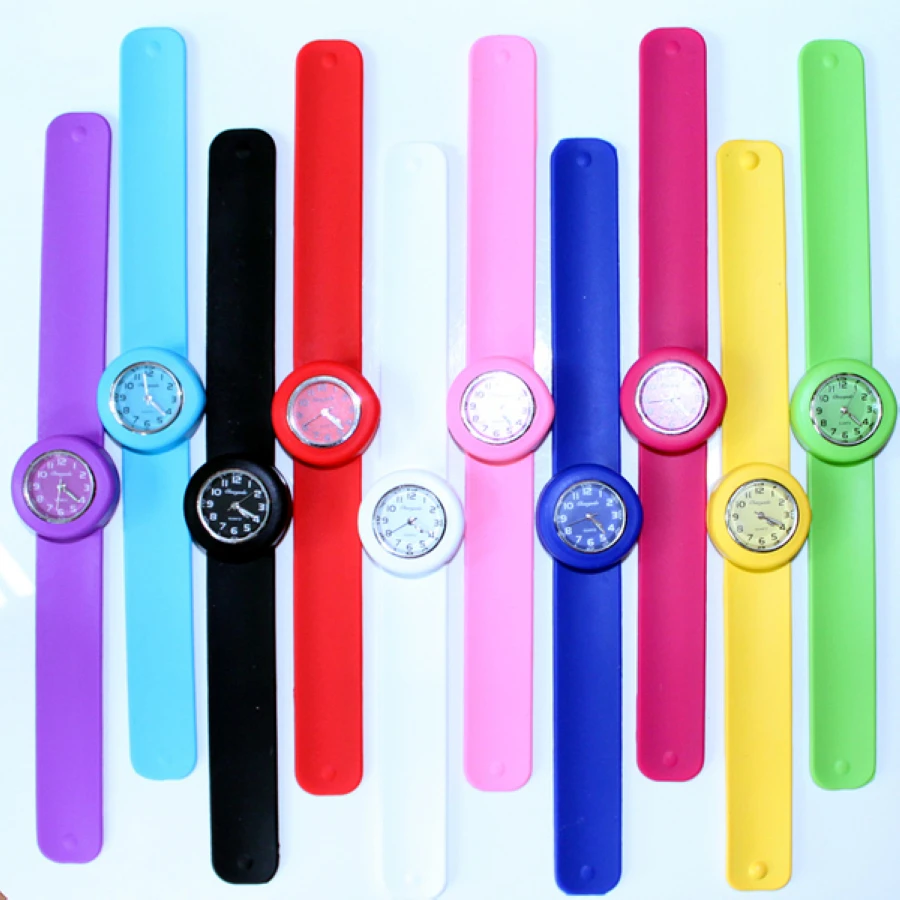 10PCS Mixed Bulk Wholesale Fashion Tape Slap Silicone Strap Kids Watch Candy Jelly Quartz Lady Boy Student Quartz Wristwatch A5M