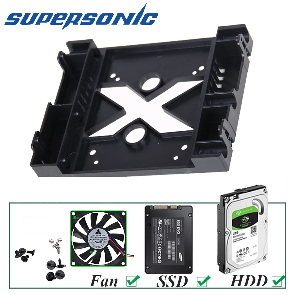Supersonic 5.25 optical drive position to 3.5 inch 2.5 inch SSD 8CM FAN  Adapter Bracket Dock Hard Drive Holder For PC Enclosure