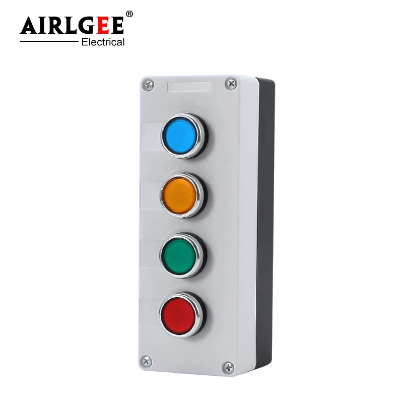 With button 4 hole control box 22mm four-position button box Jog button control switch Red green yellow blue LA38 self-reset