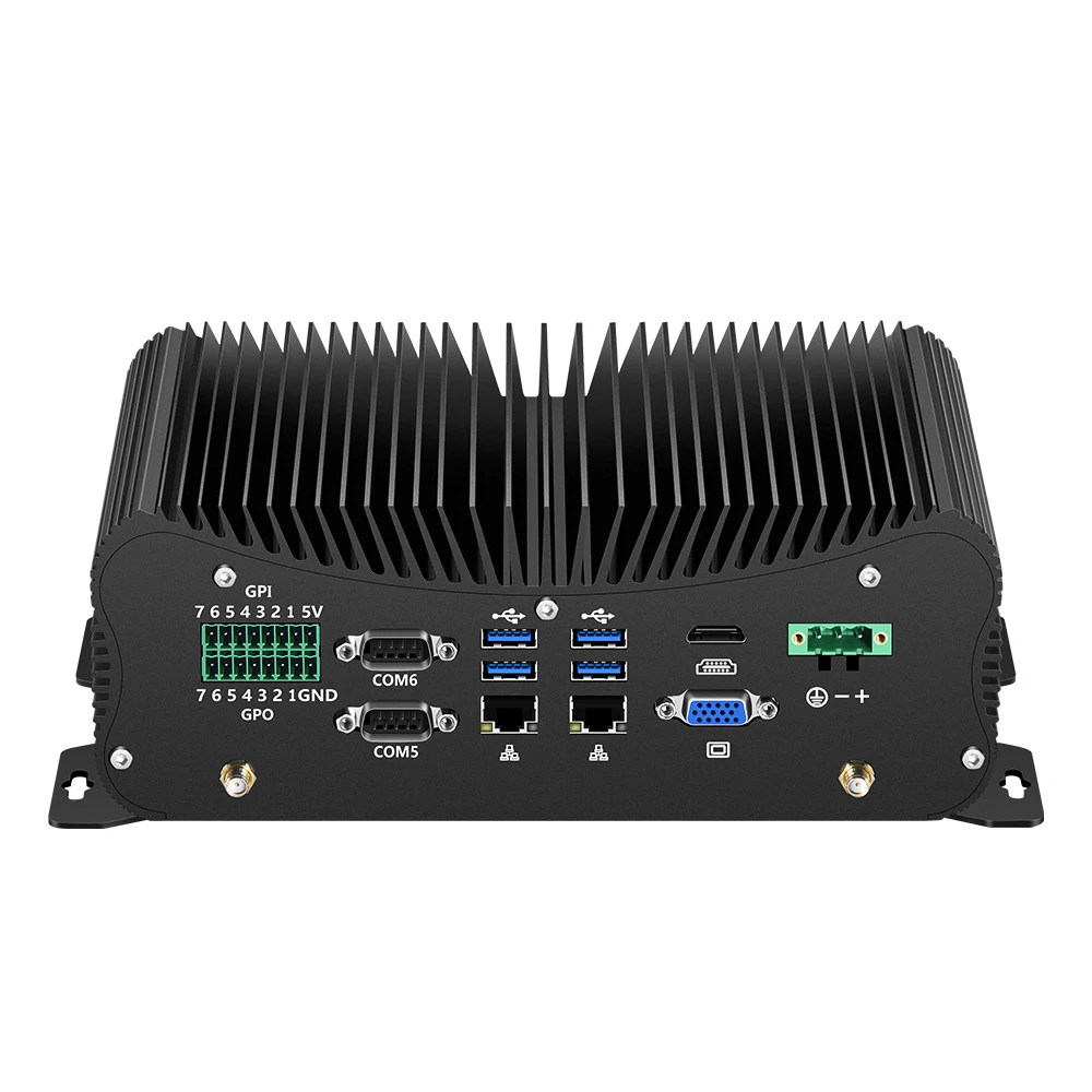 Fanless Industrial Mini PC i7-10610U 6x COM RS232 RS422 RS485 Dual Ethernet 14x GPIO WiFi 4G LTE Windows LINUX 9V-36V Input