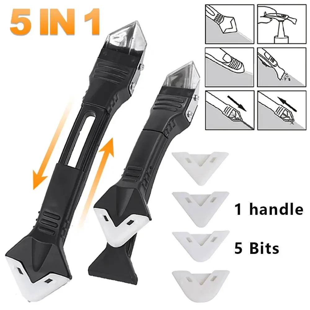5-in-1 Metal Head Glue Tool Kit Silicone Spatula Caulk Remover Grout Removal Sealant Finishing Corner Scraper Repair Tools