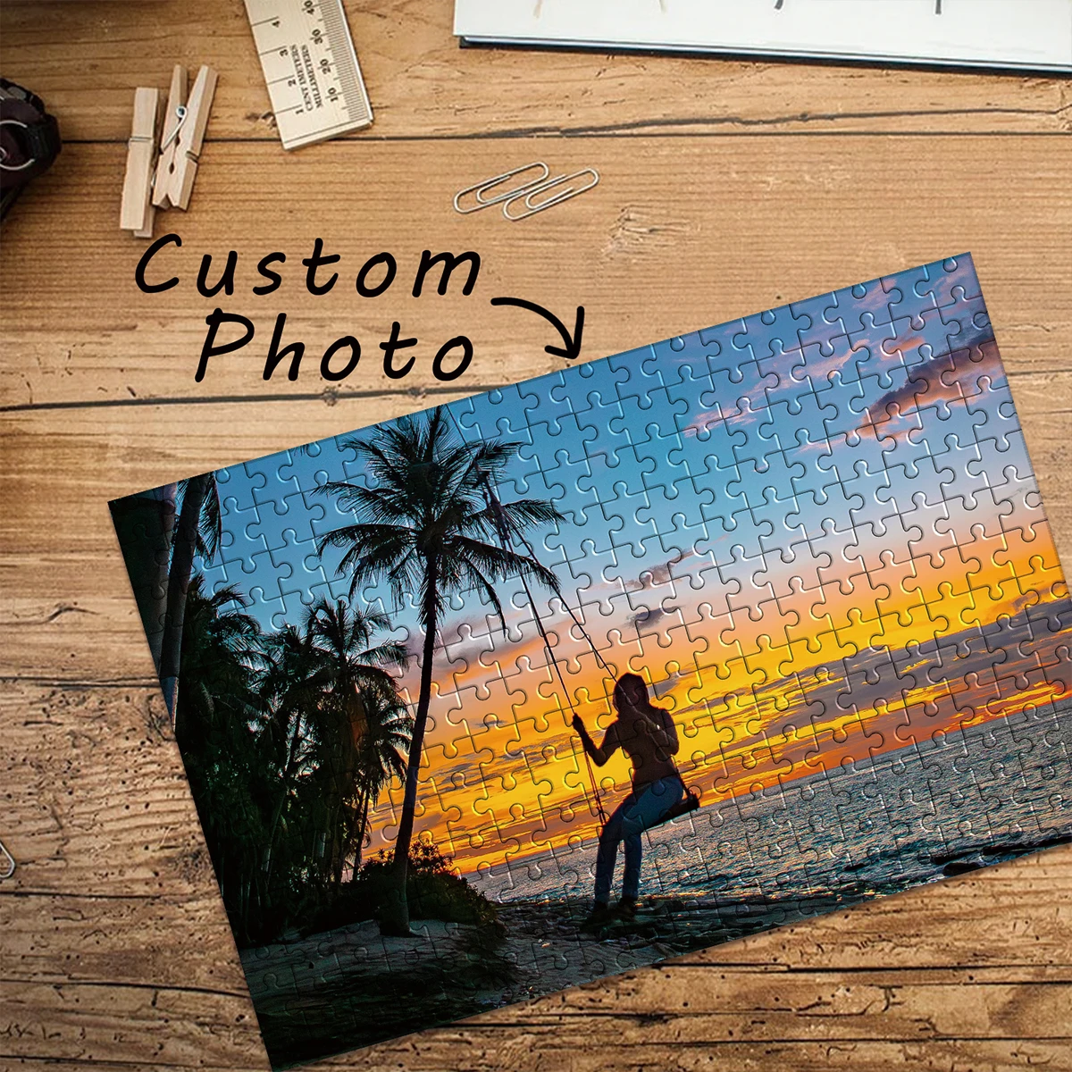 35/150/300/500/1000pcs The setting sun plays Custom Picture Custom DIY Personalised Photo Portrait Puzzles Custom DIY Personalis