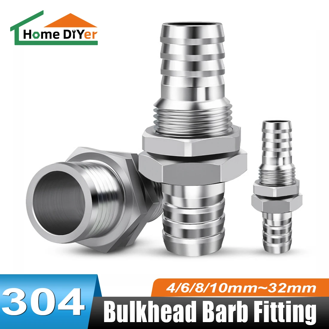 Stainless Barbed Hose Tail Connector Tube Coupler Adapter Pipe Fitting Coupler Connector Adapter Bulkhead Barb Fitting 4mm~32mm