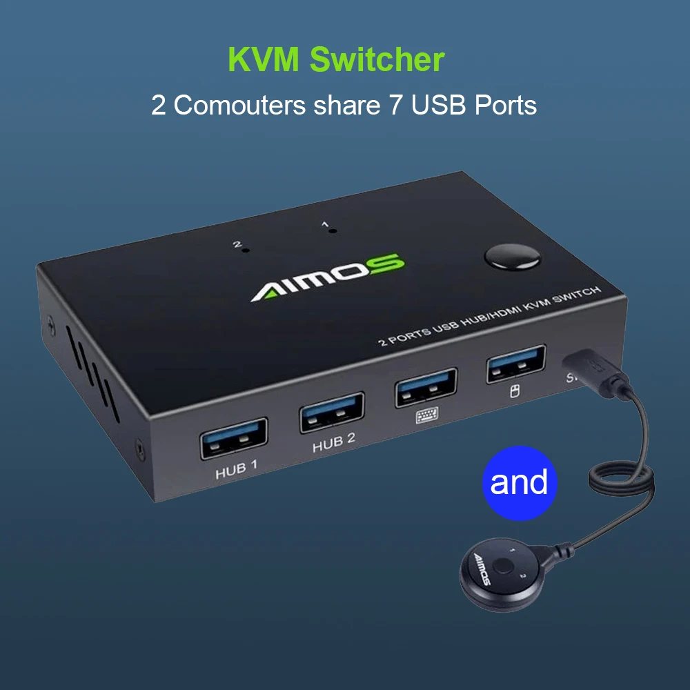 2 In 1 Out HDMI KVM Switch Box for 2 PC Sharing Keyboard Mouse Printer Plug Paly Video Display USB Swltch Splitter