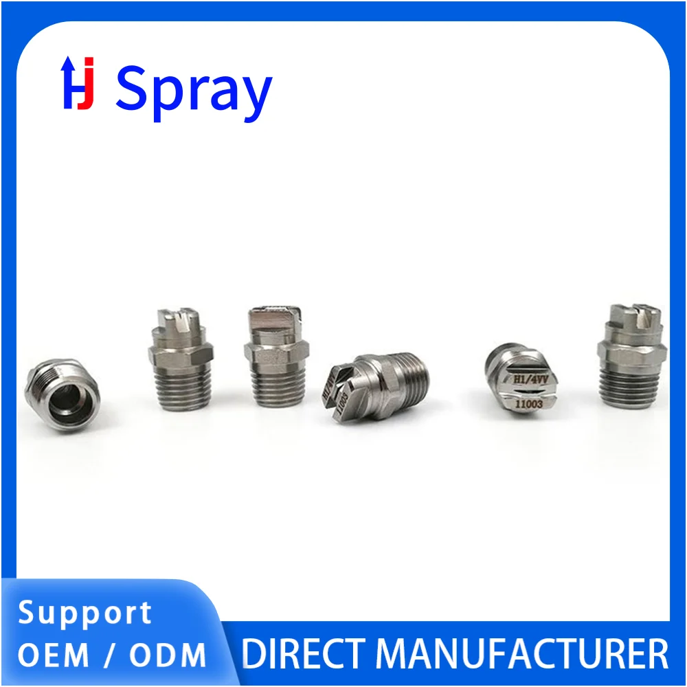 Huajue OEM/ODM Stainless Steel Flat Fan Nozzle 1/8 Inch BSPT Male Thread HVV Series 80 Degree Spray Angle for Cleaning/Dust