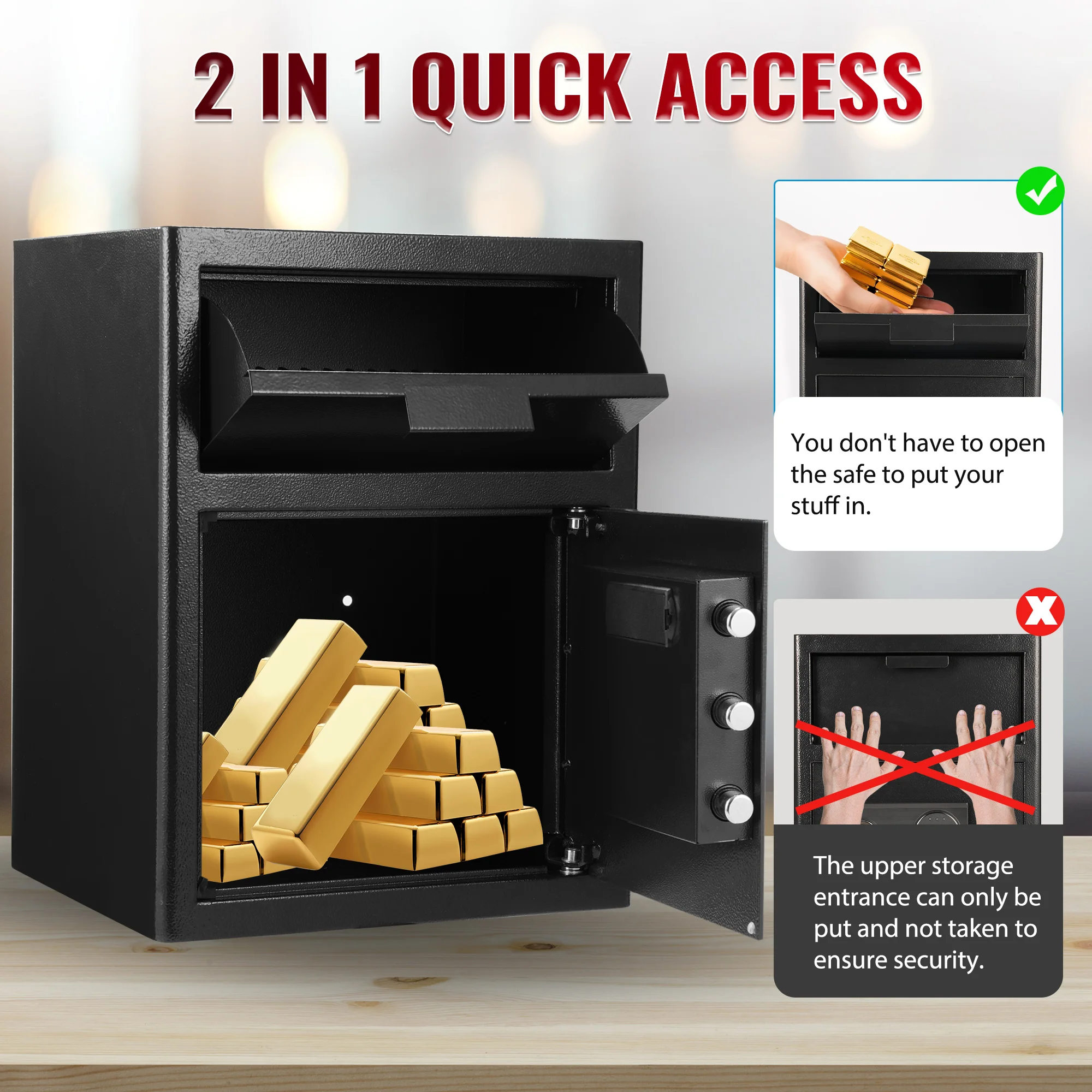 Fireproof Drop Safe with Drop Slot Combination Lock Digital Safe Box Business Security Depository Safe for Money Cash Mail Check