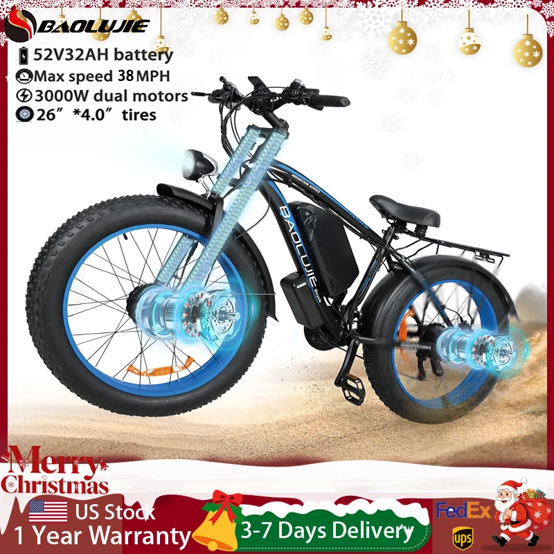 BAOLUJIE Peak 3000W/5000W Dual Motor Electric Bicycle  E-Bike for Adults，Electric Motorcycle 48V/52V Battery，Max Speed 38 MPH