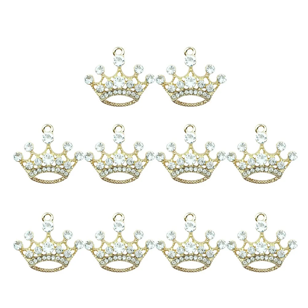 10Pcs Rhinestone Crown Pendant in Gold Tone for Handmade Jewelry DIY Craft Necklace Bracelet Anklet Decoration Accessories