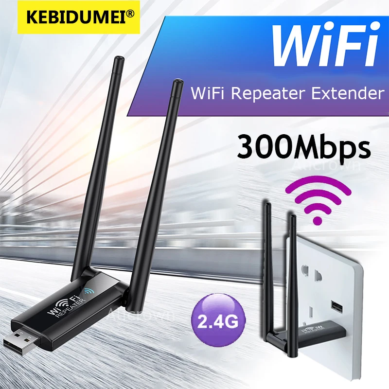 300Mbps USB Wireless WiFi Signal Amplifier 2.4G WiFi Repeater Extender Booster Long Range Wi-Fi Router Home Network Extension