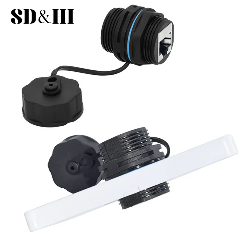RJ45 Network Waterproof Connector IP68 Shielded Cat6A Gigabit Network Socket Panel Joint For Automated Communication Equipment