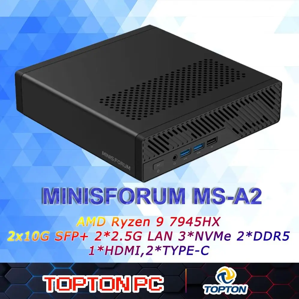 MINISFORUM MS-A2 Mini PC AMD Ryzen 9 9955HX 2x10G SFP Intel X710 2*2.5G LAN 3*NVMe Windows 11 Workstation Gaming Computer WiFi6E