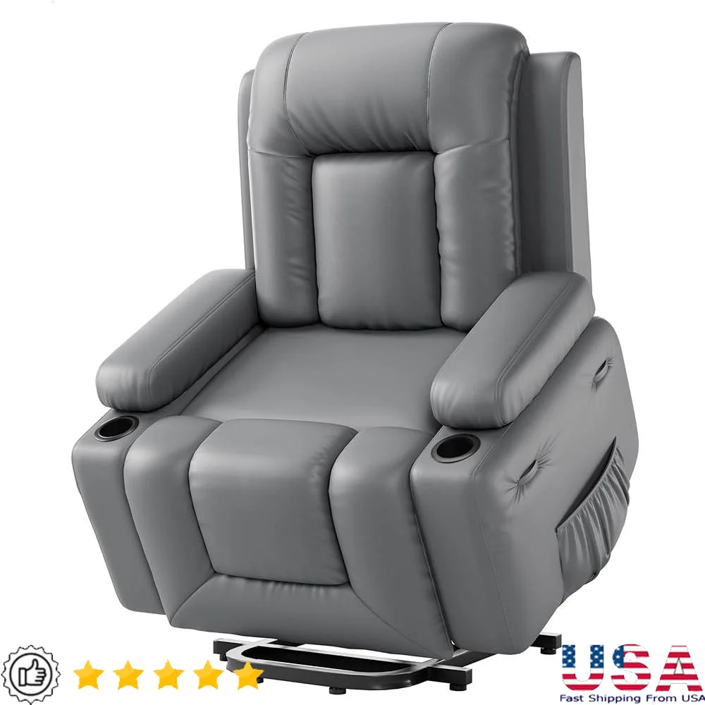 Power Lift Recliner Chair Heated Massage Function Adjustable Backrest Extendable Footrest Electric Lift Chair Elderly Mobility