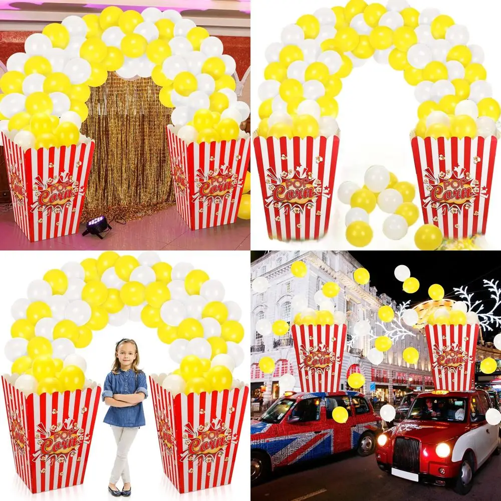 Giant 3D Corn Bucket Stand-up with Balloons, Large Carnival Circus Decoration Kit for Movie Night or Themed Birthday Party (Red)