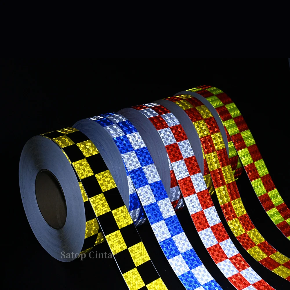 2'' Waterproof Grid Reflective Tapes White-Red Fluorescent-Red Warning Strip Reflector Protective Safety Sticker 25M For Vehicle