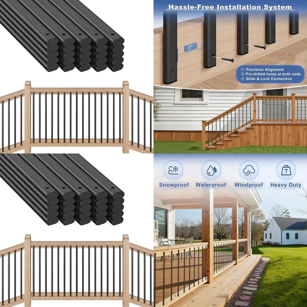 36 Black Metal Deck Balusters, Hollow Spindles for Stair and Porch Railing, Suitable for Indoor and Outdoor Use (1.5mm Thick)