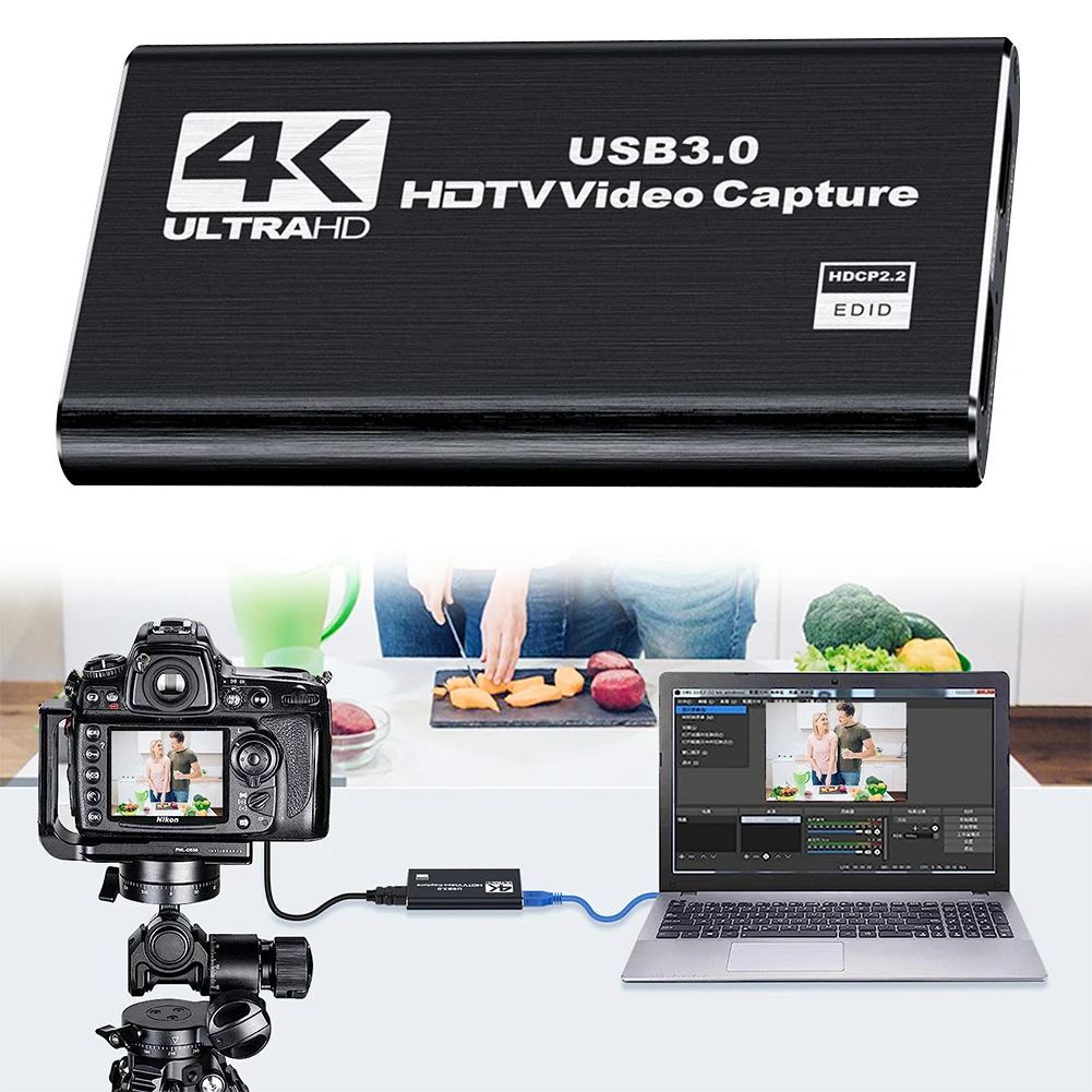 USB 3.0 4K HDMI-Compatible Capture Card 1080P 60FPS Audio Video Capture Card Video Grabber for Streaming Works for PS4/Camera/PC