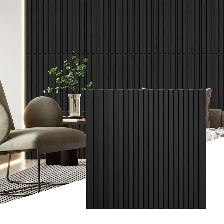 Slat Wall Panel, 3D Wall Panels for Interior Wall Decor PVC Fluted Textured Panel 12Tile 19.7 x 19.7in Black