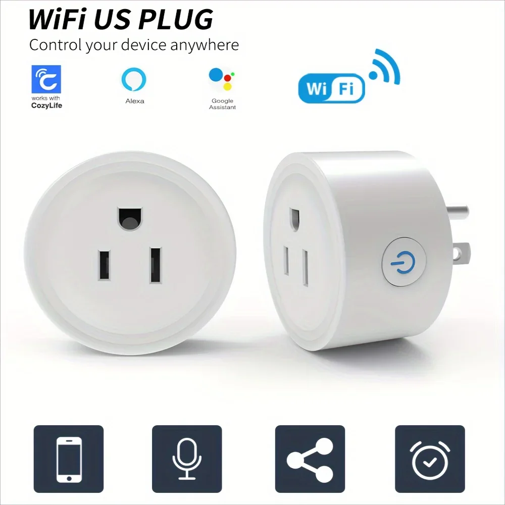 10A WiFi Outlet Socket Smart Plug US 100-240V Timing Function Alexa Google Home Assistant CozyLife Voice Remote Control Group