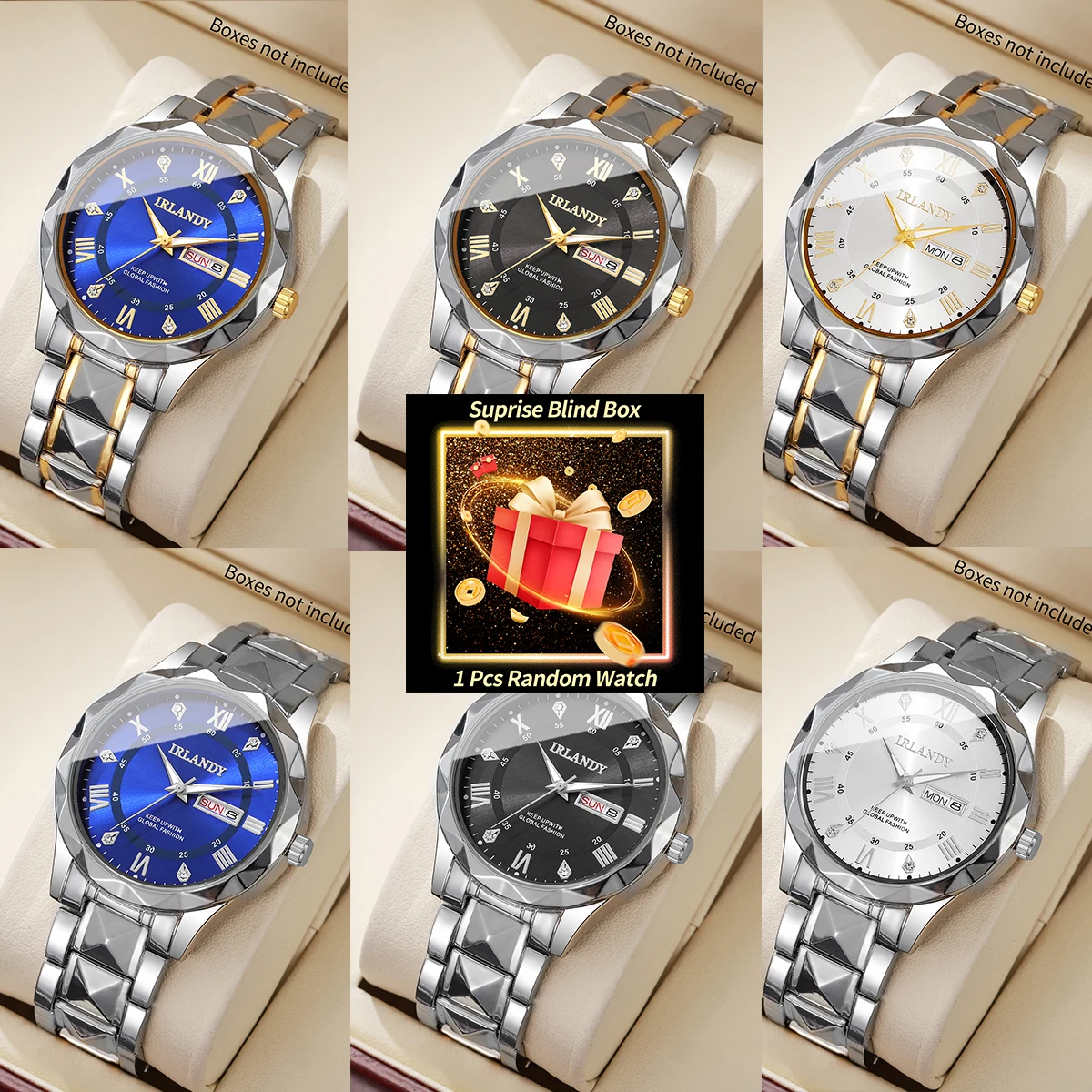 1PC Surprise Mystery Watch Blind Box-Luxury Men Business Watches Fashion Stainless Steel Band Quartz Watches Reloj（Without Box）