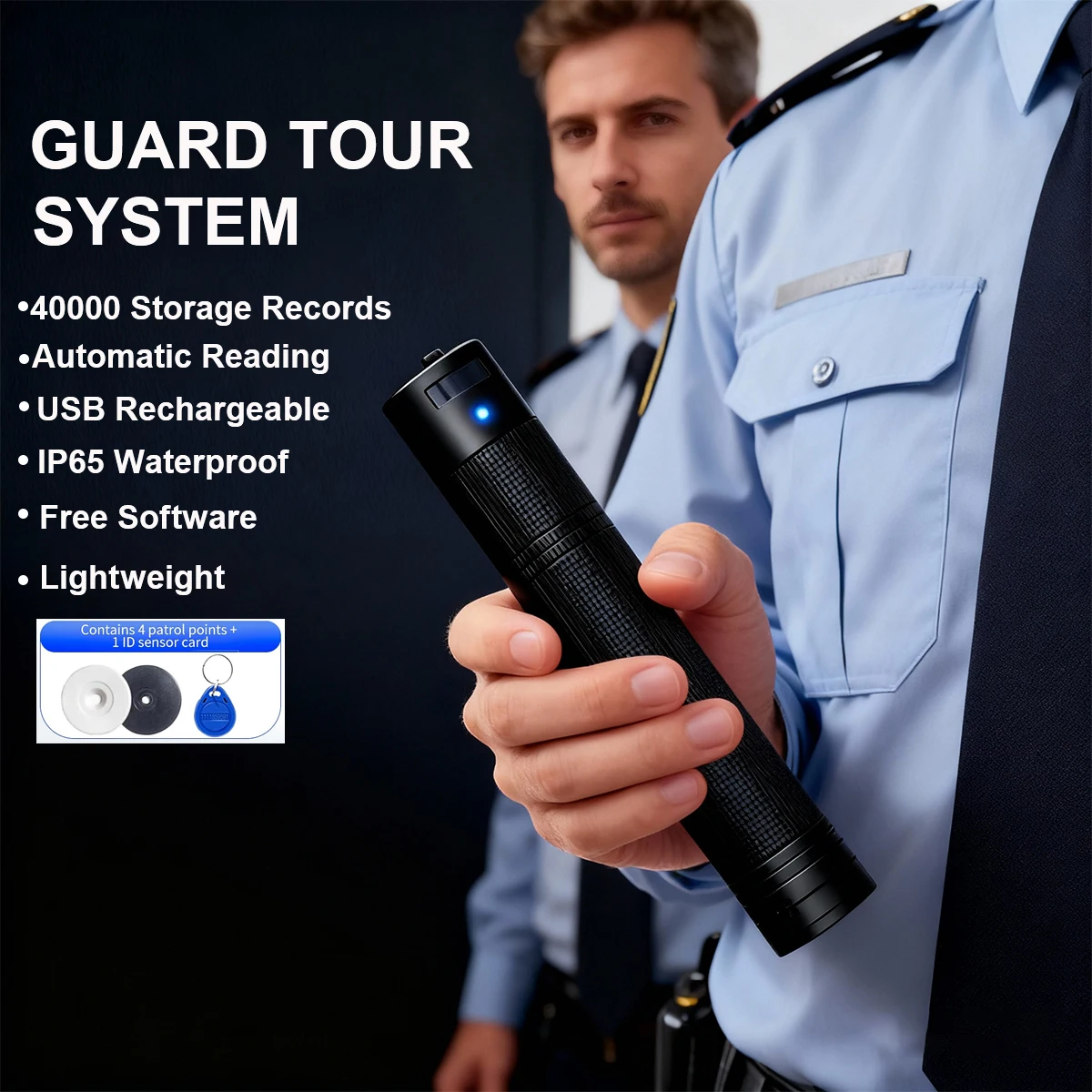 Guard Tour System Patrol Recorder IP65 Free Software Professional Guard Monitoring Attendance System with 4 Checkpoint Tags RFID