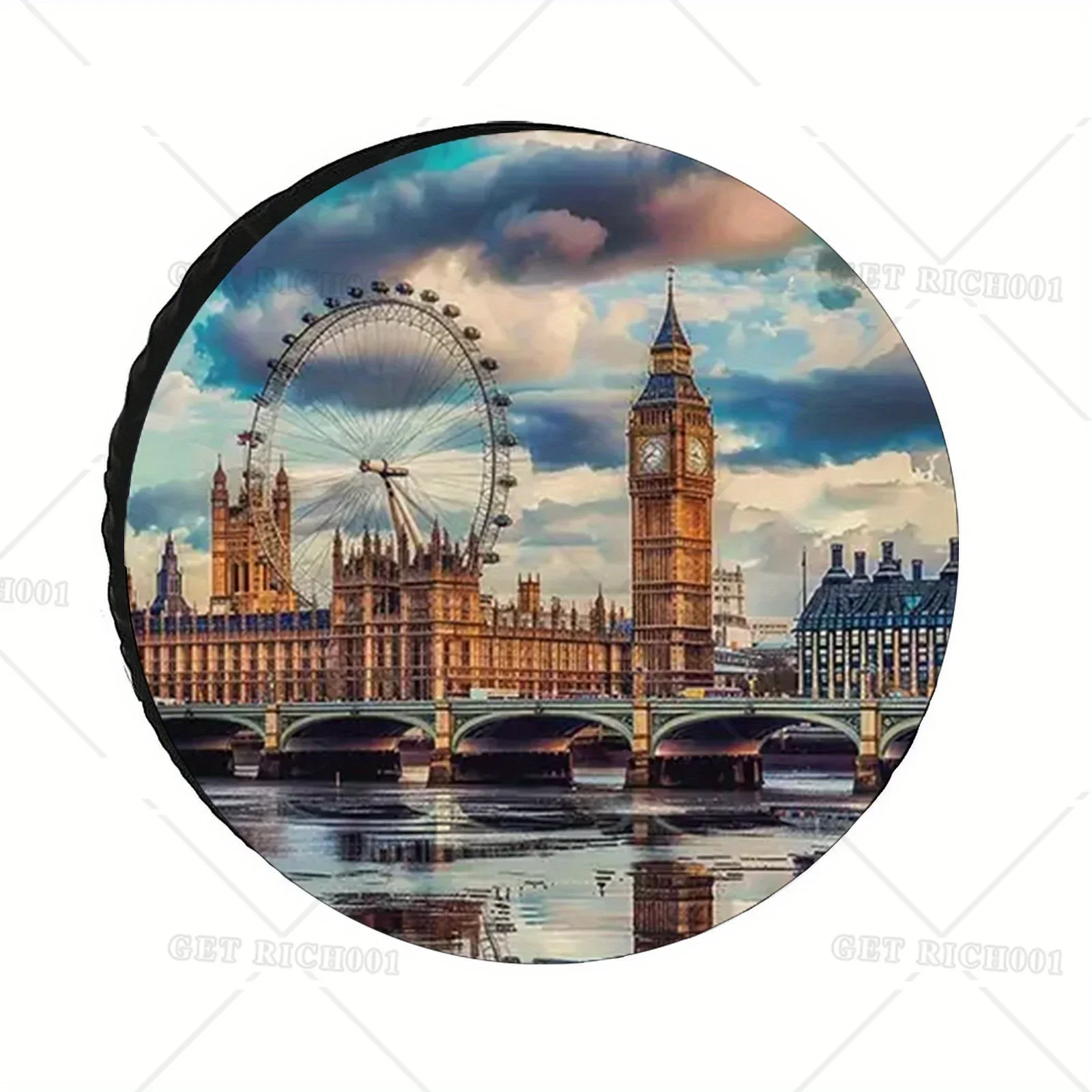 London Skyline Tire Cover with Big Ben & London Eye Design - Durable Polyester Fit for Jeeps, SUVs, Trucks, Trailers Stylish