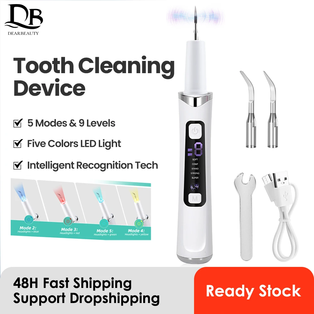 Ultrasonic Dental Scaler Tartar Remover with 5 colors LED Light Household Teeth Cleaning Tools 5 Modes Dental Cleaner Oral Care