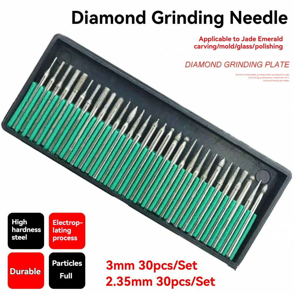 Electroplated Diamond Grinding Needle 3/32"(2.35mm) 1/8"(3mm) Shank Grinding Rod Stick Emery Grinding Head for Rotary Tool