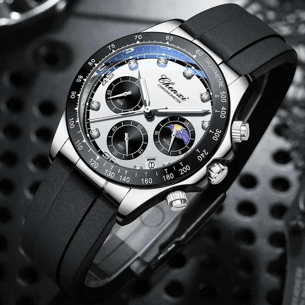 CX-958 CHENXI Original Mens Watches Luxury Business Moon Phase Wrist Watch Men Waterproof Chronograph Male Sport Quartz Clock