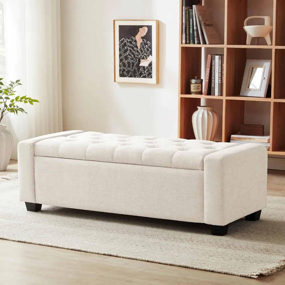 Ottoman with Storage, Storage Ottoman Bench with Safety Hinge, Upholstered Storage Bench with Seating for Bedroom, Living Room,