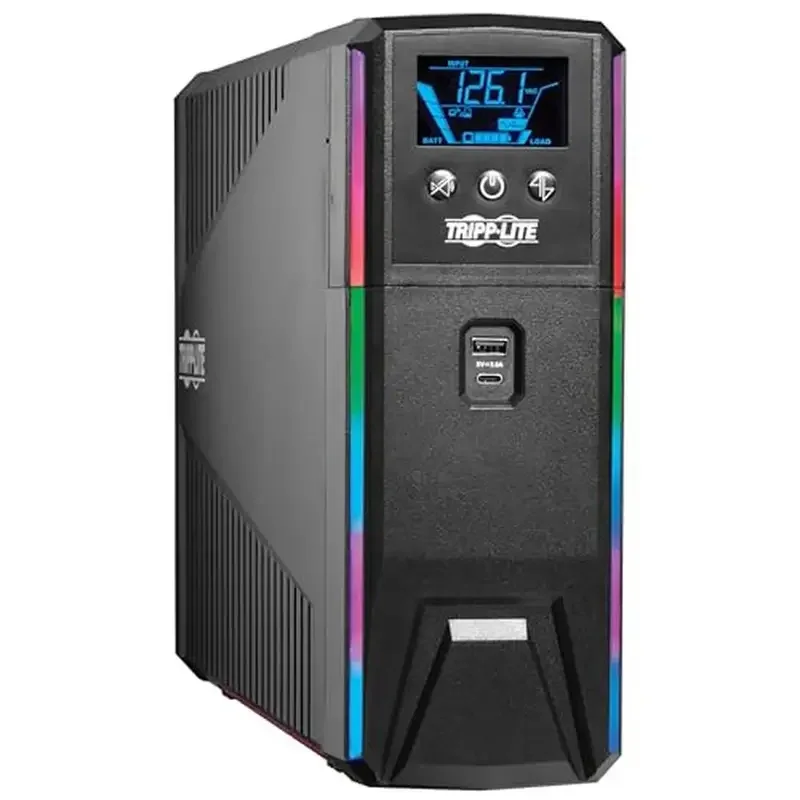 1500VA 900W Pure Sine Wave Gaming UPS with Detachable LCD AVR RGB LED Lights USB Reliable Battery Backup Gaming Systems 3-Year