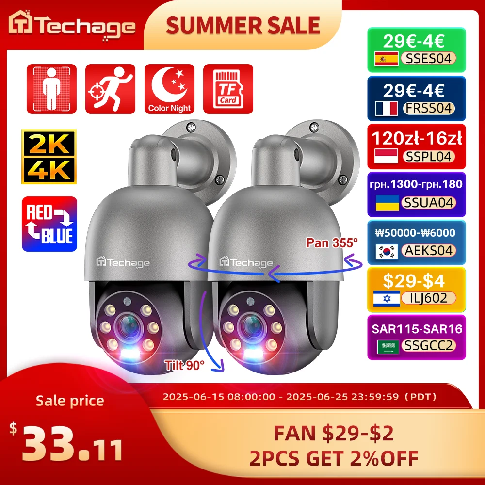 Techage 5MP/8MP 4K PTZ Безопасность POE Сетевая камера Камера наблюдения 4K Камера наружного контроля Ai