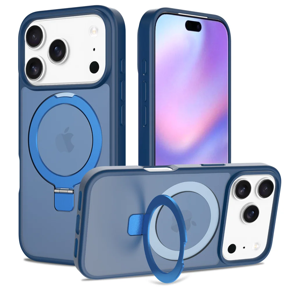 Luxury For Magsafe Fold Stand Magnetic Phone Case For iPhone 17 Air 16 15 Pro Max 16E 14 Plus 13 12 Frosted Translucent Cover