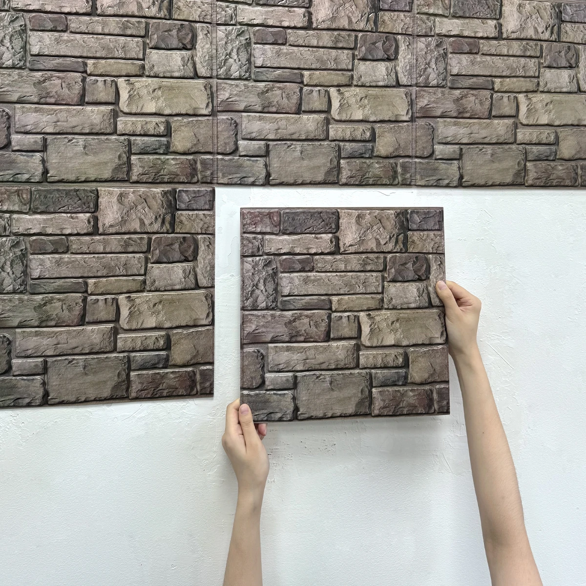 10pcs 3D Faux Stone Peel and Stick Wall Panel, Self Adhesive Kitchen Tile Backsplash, 3D Wall Sticker Tile Sticker 30cm x 30 cm