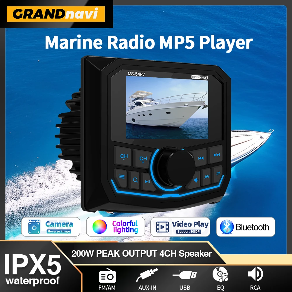 Marine RadioMP5 Player Boat Stereo For Yacht RV ATV UTV Golf Cart FM AM RDS Digital Media Audio Bluetooth IPX5 Waterproof