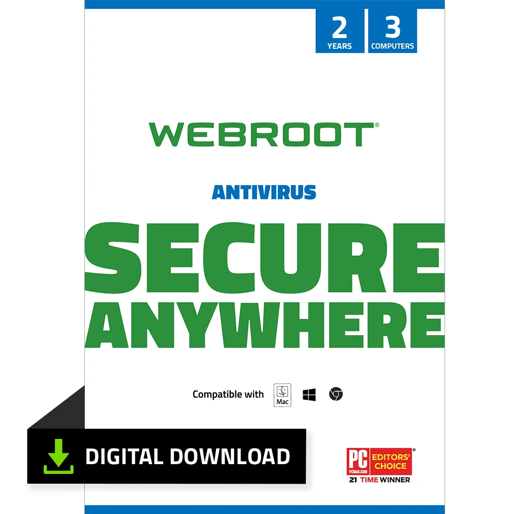 Webroot Antivirus Software for 3 Devices, 2 Year Subscription - Windows/MacOS [Digital Download]