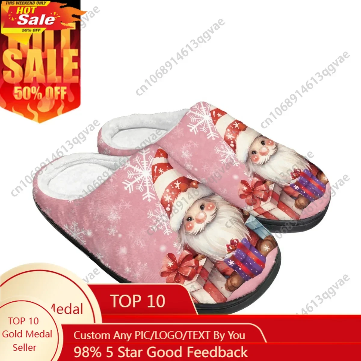 Pink Gift Deer Winter Christmas Santa Claus Home Cotton Slippers Mens Womens Teenager Plush Bedroom Keep Warm Custom Slipper
