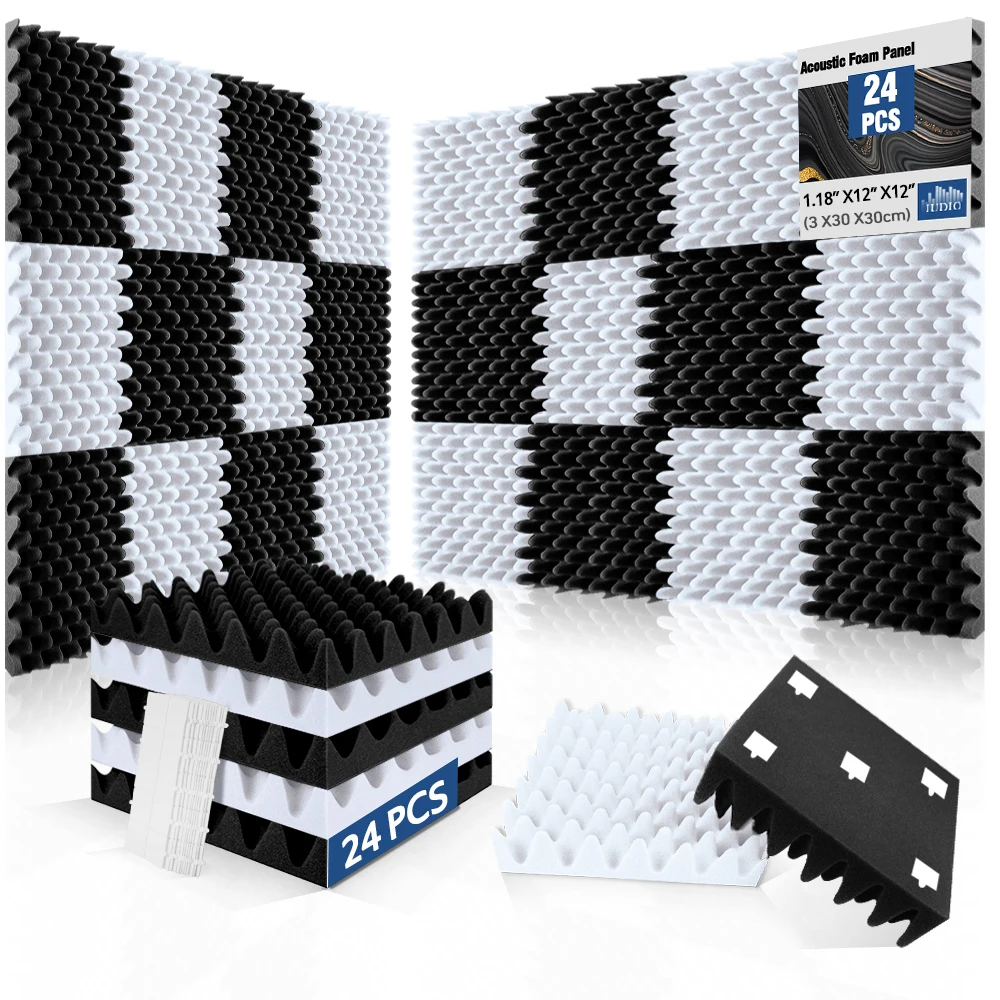 Acoustic Foam Panels, 24-Piece Egg-Crate Design for Noise Reduction and Home Soundproofing Wall Soundproofing Materials for Reco