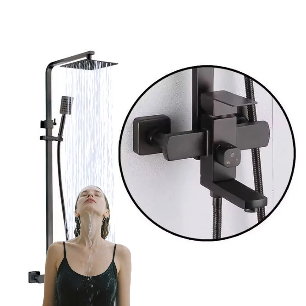 Modern Black Square Rainfall Bathroom Shower Set System Bathtub Faucet Mixer 304 Stainless Steel Bath Rain Full Shower System