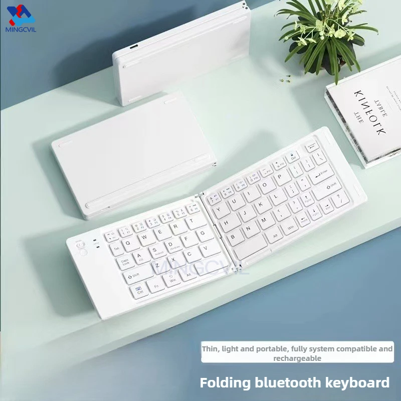 MINGCVIL Mini Foldable Wireless Keyboard Slim Portable Bluetooth Keyboard Rechargeable Folding Keyboard for IOS Windows Android