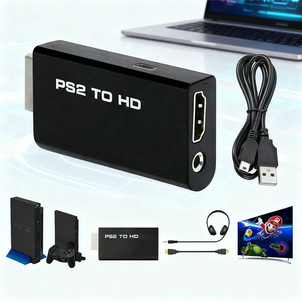 PS2 to HDMI-compatible Video Audio Converter Adapter 1080P HDTV 480i/480p/576i 3.5mm Output Game PS2 Display Mode Accessories