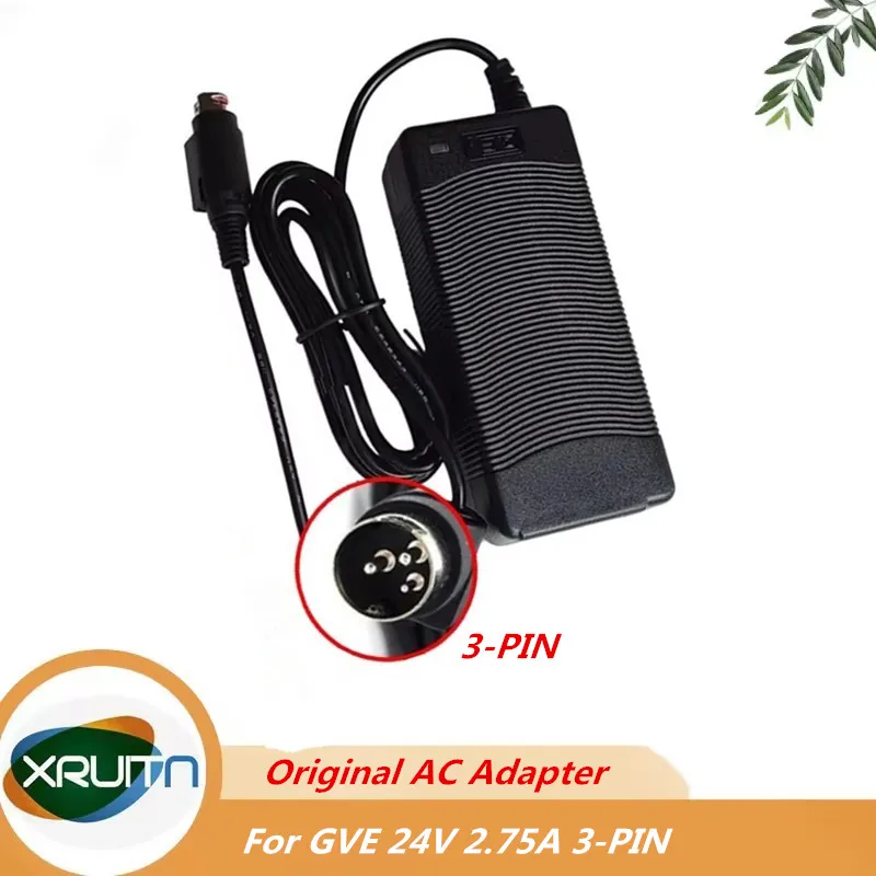 Genuine GVE AC/DC Adapter GM60-240275-F 24V 2.75A 3-Pin Plug Charger 66W Power Supply Original